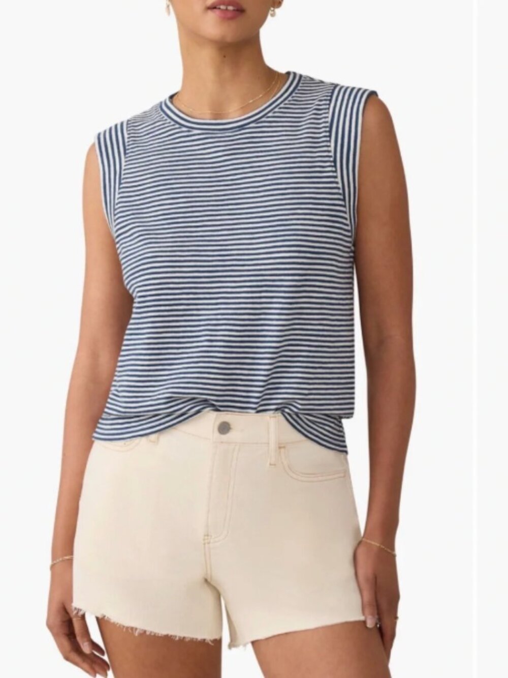 Faherty Sunwashed Stripe Organic Cotton Slub Muscle Tank - Women's XXL